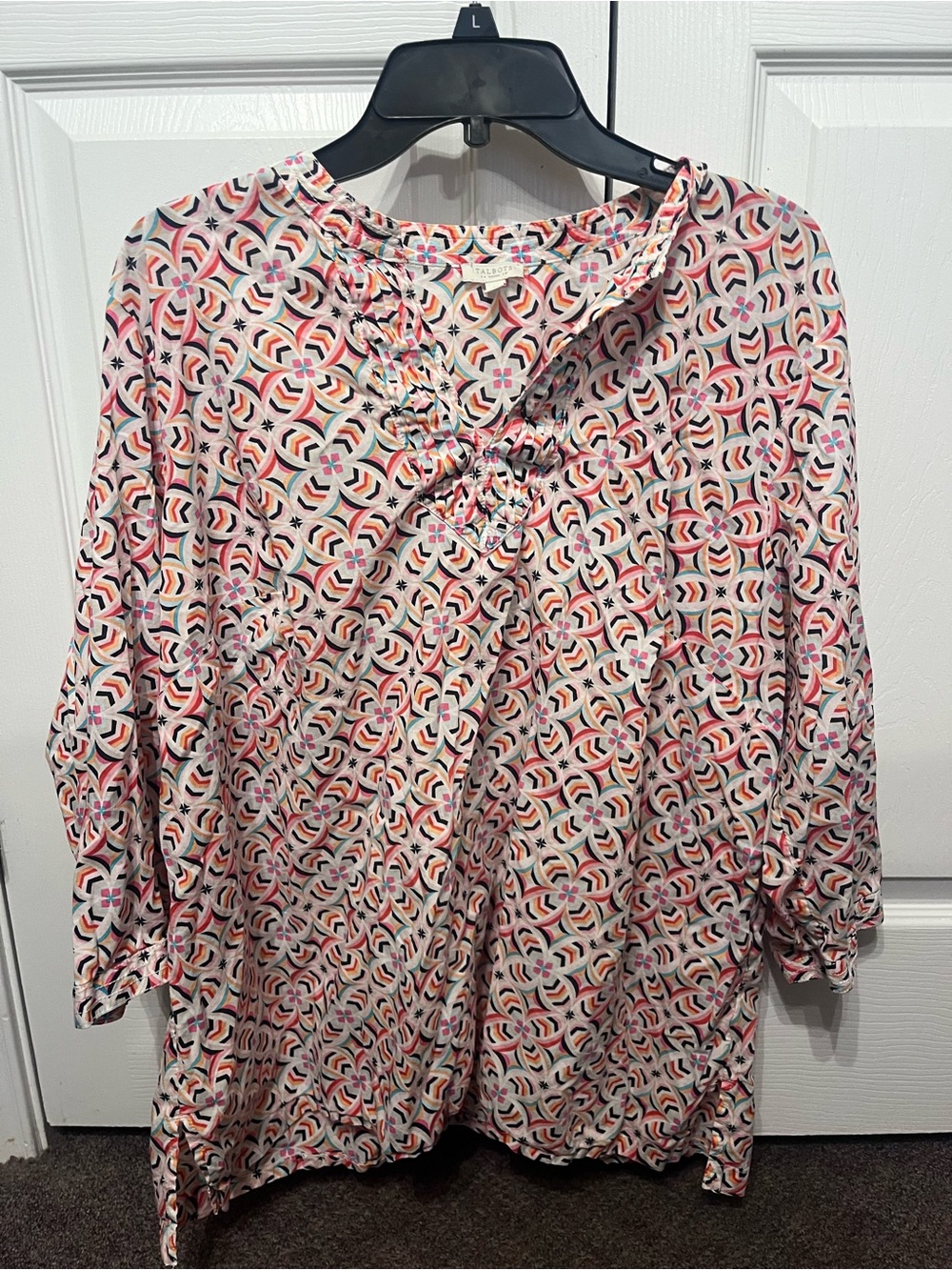 Talbots Pink & Cream Geometric Tunic Top